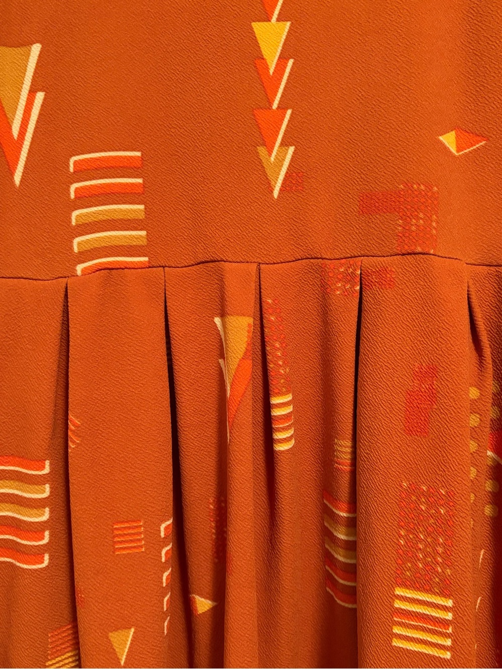 LuLaRoe Rust Orange Fit-and-Flare Mini Dress with Geometric Accents - Picture 3 of 6